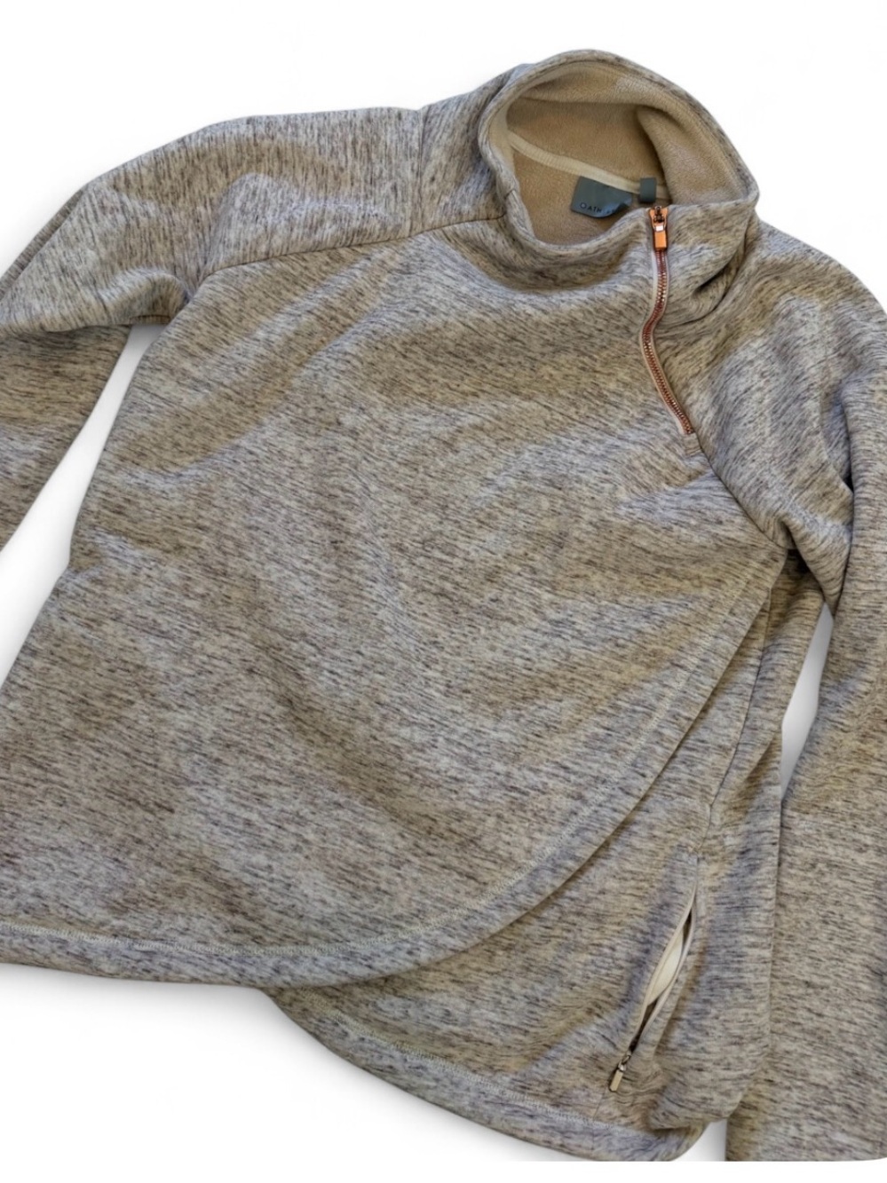 Athleta Heathered Gray Quarter‑Zip Pullover Sweater With Fur Lined